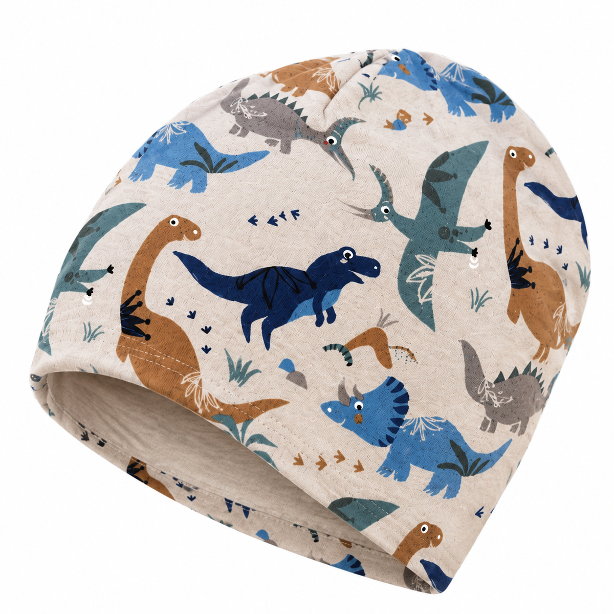 DINO FALL - Bézs Dínós Fiú Pamut Beanie Sapka
