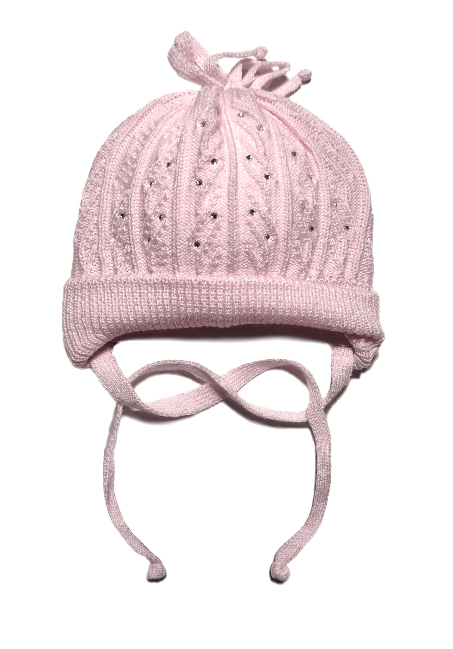 MINIX DIAMOND BABY - Babarózsaszín Kötős Strasszos Kötött Lány Sapka