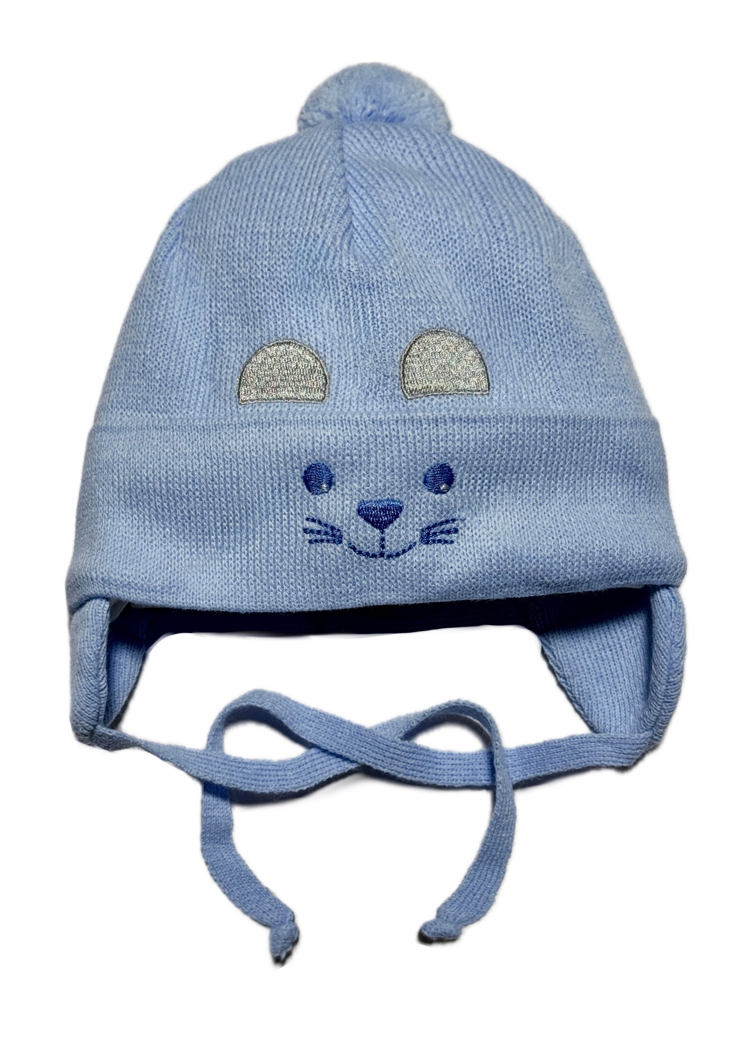 MOUSE SMILE - Kék Pomopomos Kötős Egér Mintás Fiú Kötött Sapka