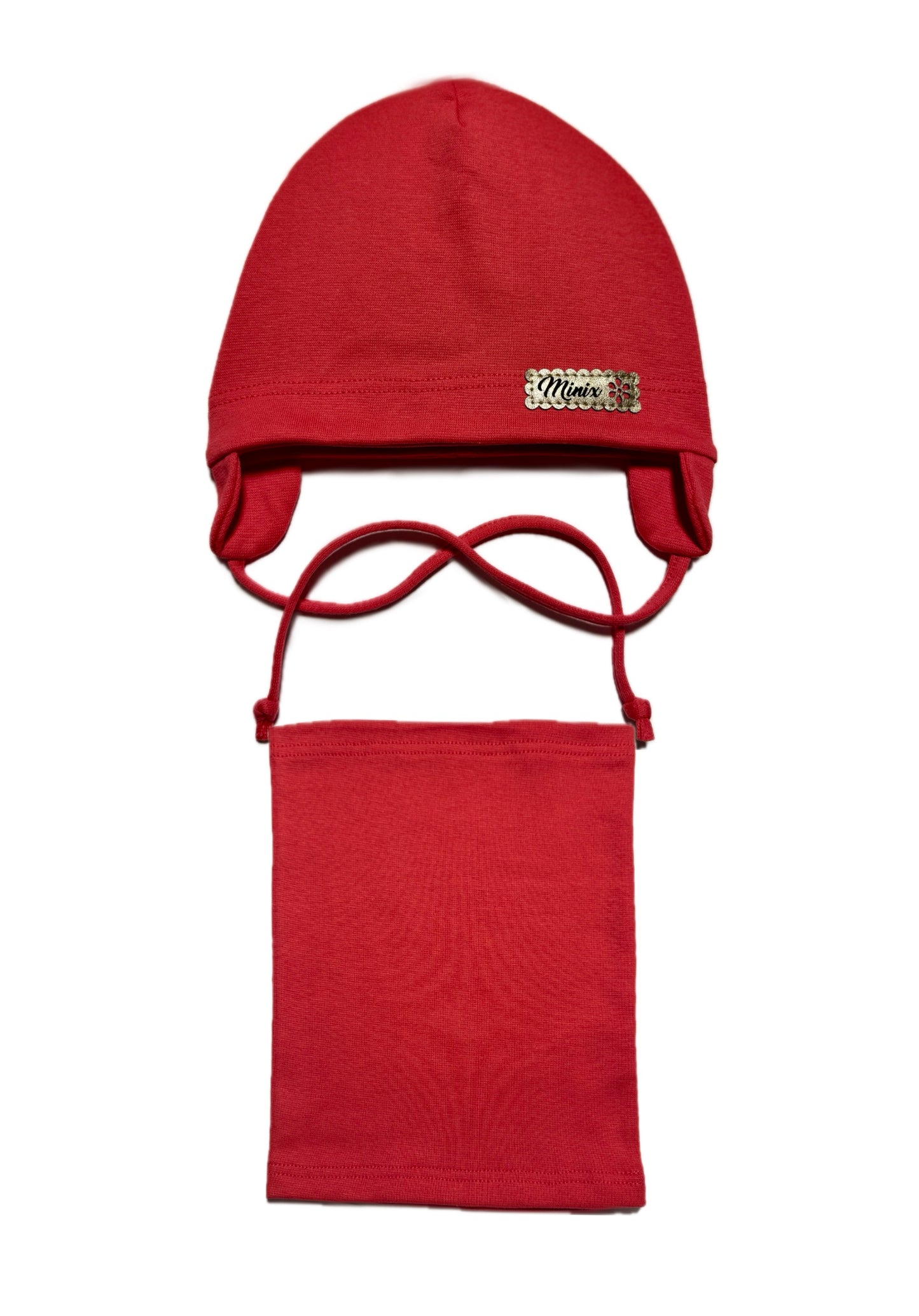 MINIX CLASSIC BABY SET - Piros Pamut Kötős Lány Sapka és Csősál Szett