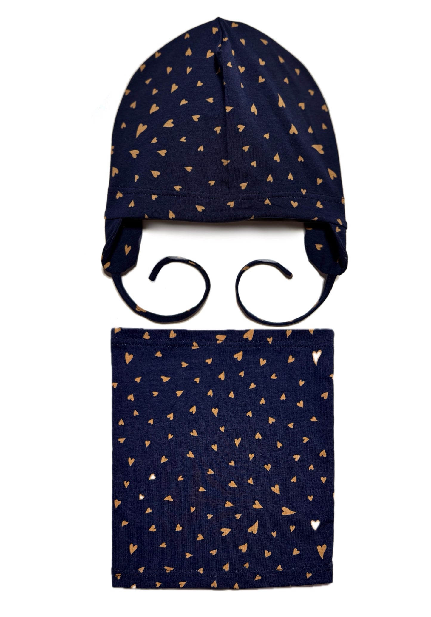 HEART FLOW BABY SET - Kék Szív Mintás Kötős Pamut Lány Sapka és Csősál Szett