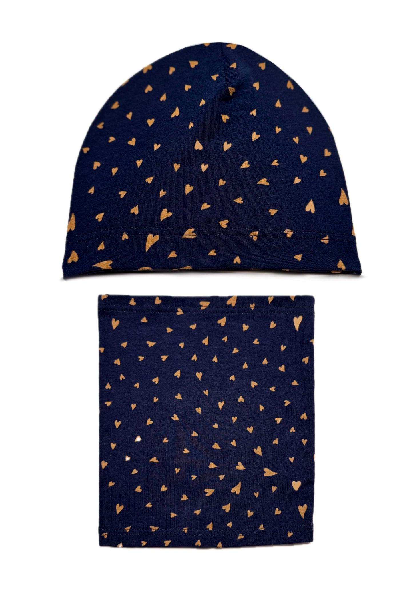 HEART FLOW SET - Kék Szív Mintás Pamut Lány Beanie Sapka és Csősál Szett