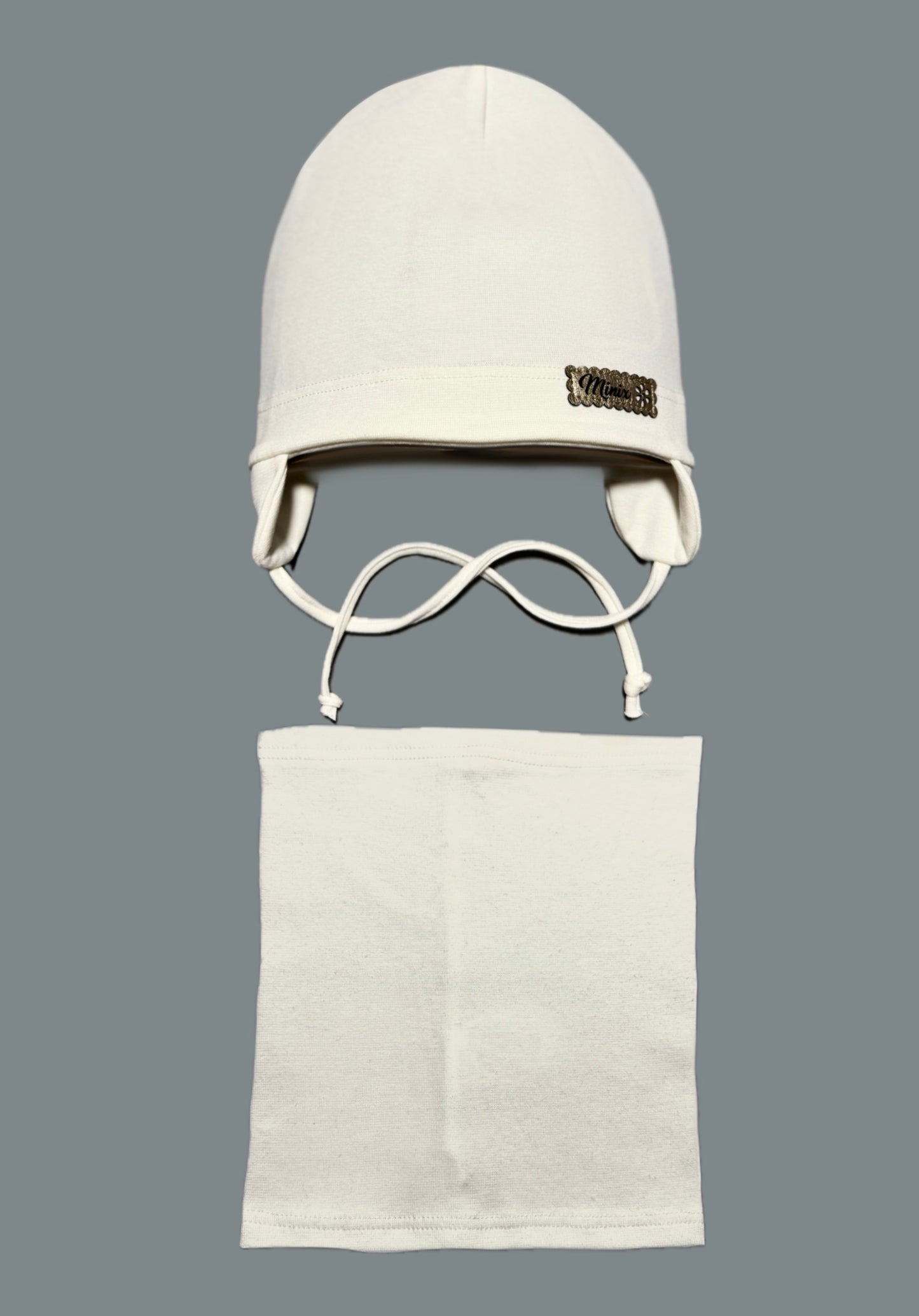 MINIX CLASSIC BABY SET - Fehér Pamut Kötős Lány Sapka és Csősál Szett
