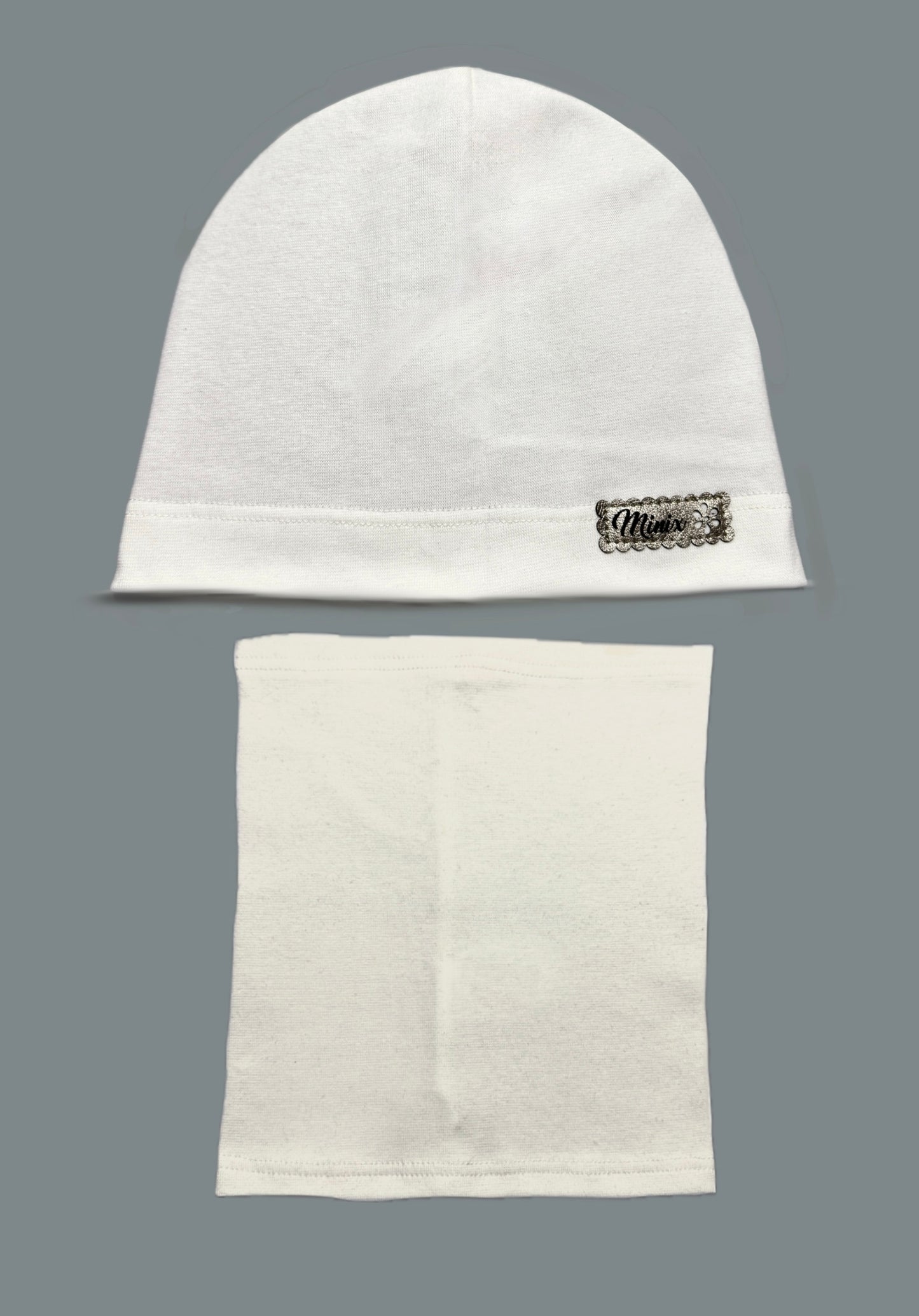 MINIX CLASSIC SET - Fehér Pamut Lány Beanie Sapka és Csősál Szett