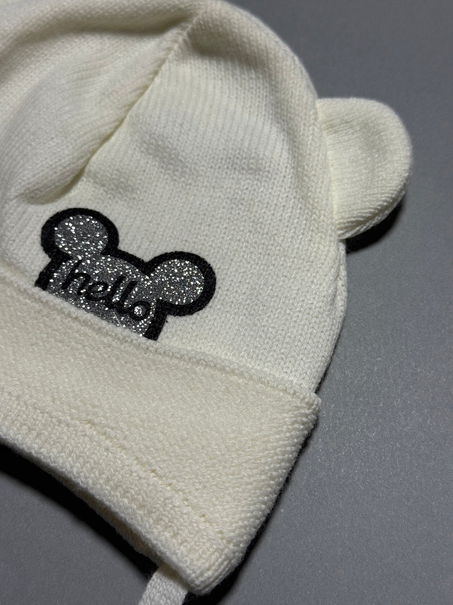 HELLO MINNIE - Ekrü Kötős Csillámos Egér Mintás Kötött Lány Sapka