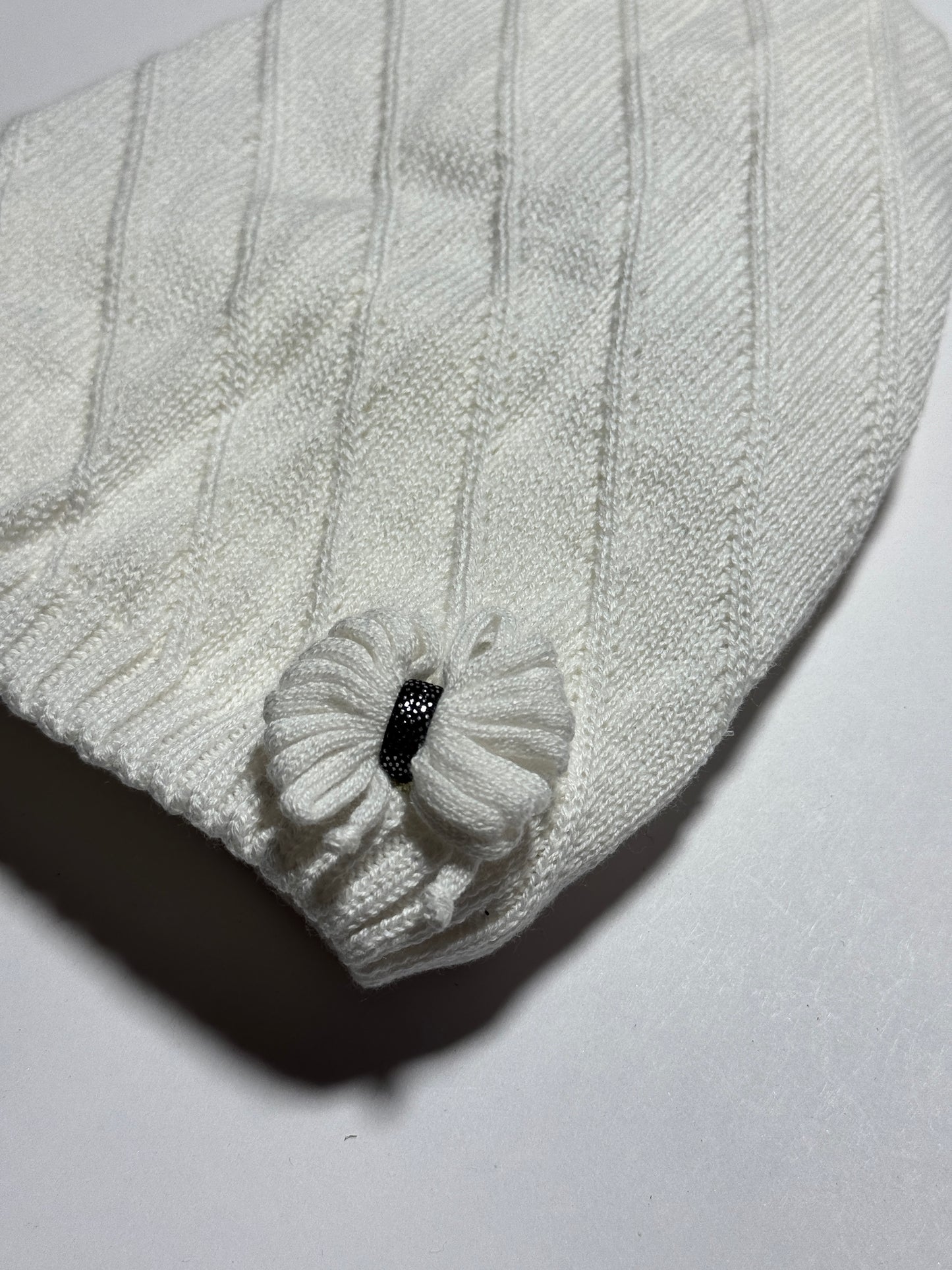 BOW GIRL - Fehér Masnis Kötött Lány Beanie Sapka