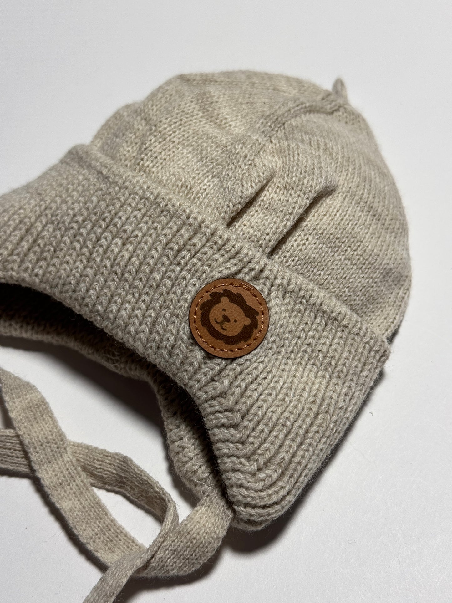 LION BABY - Bézs Kötős Oroszlán Mintás Kötött Fiú Sapka