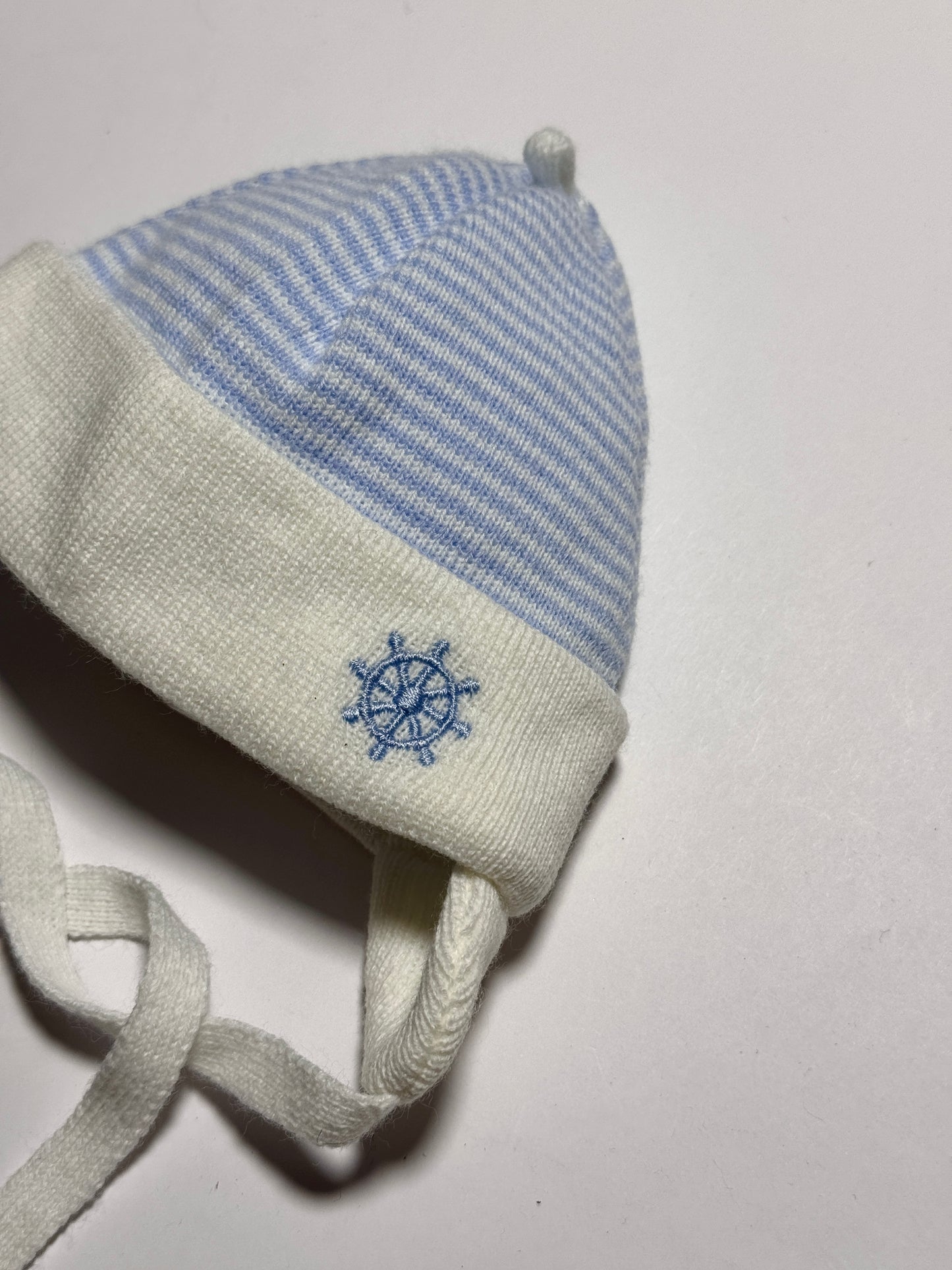 BABY SAILOR - Babakék Kötős Csíkos Kötött Fiú Sapka