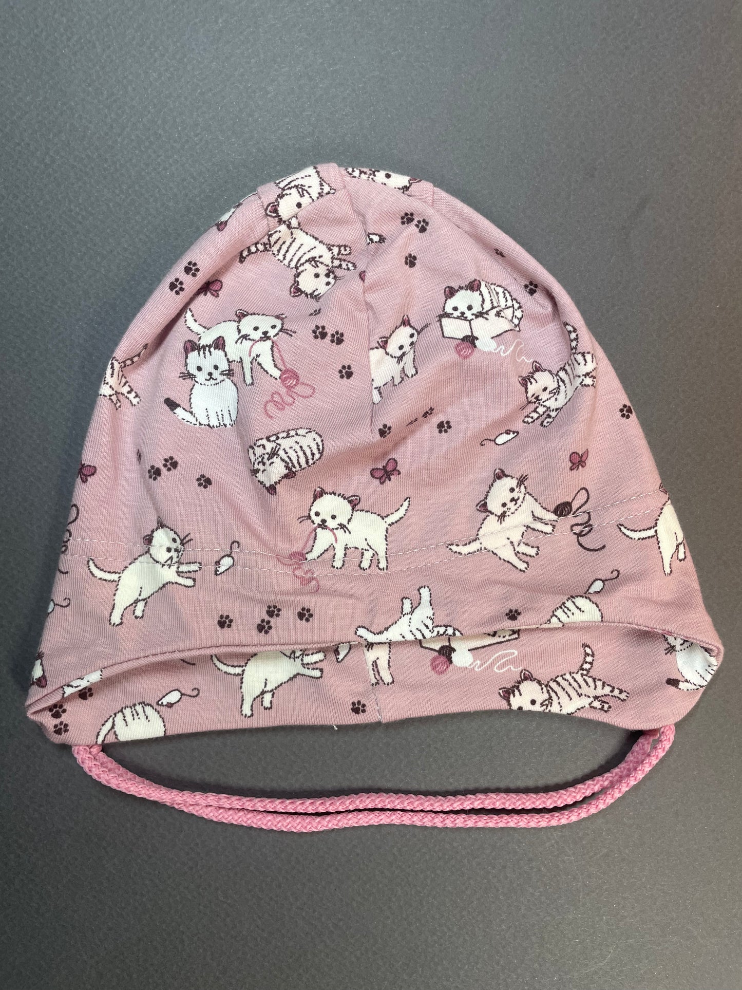 CATS & PAWS - Cica Mintás Rózsaszín Kötős Pamut Lány Sapka - Minimanó