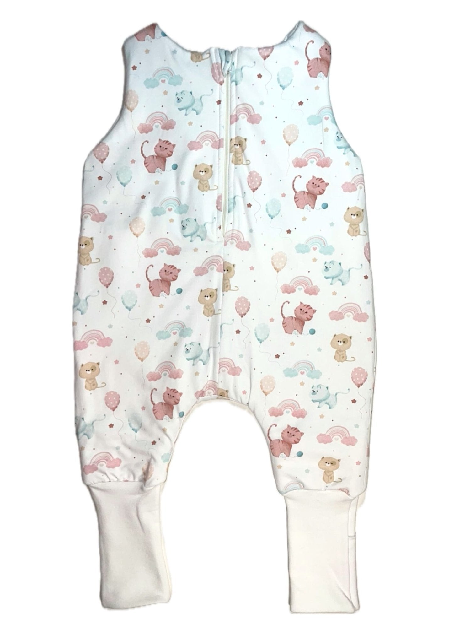 DREAMY - Fehér Cicamintás Pamut Jersey Kamáslis Tipegő Hálózsák - Hálózsák - Minimanó