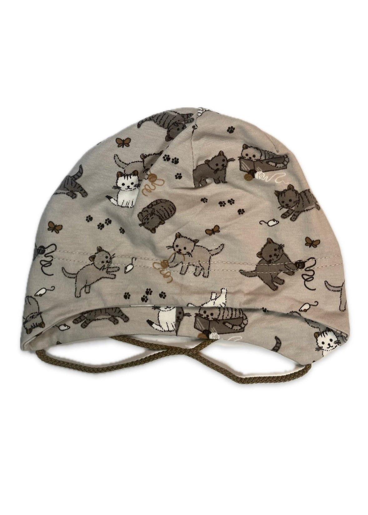 KITTY - Cica Mintás Bézs Pamut Kötős Lány Sapka - Lány Sapka - Minimanó