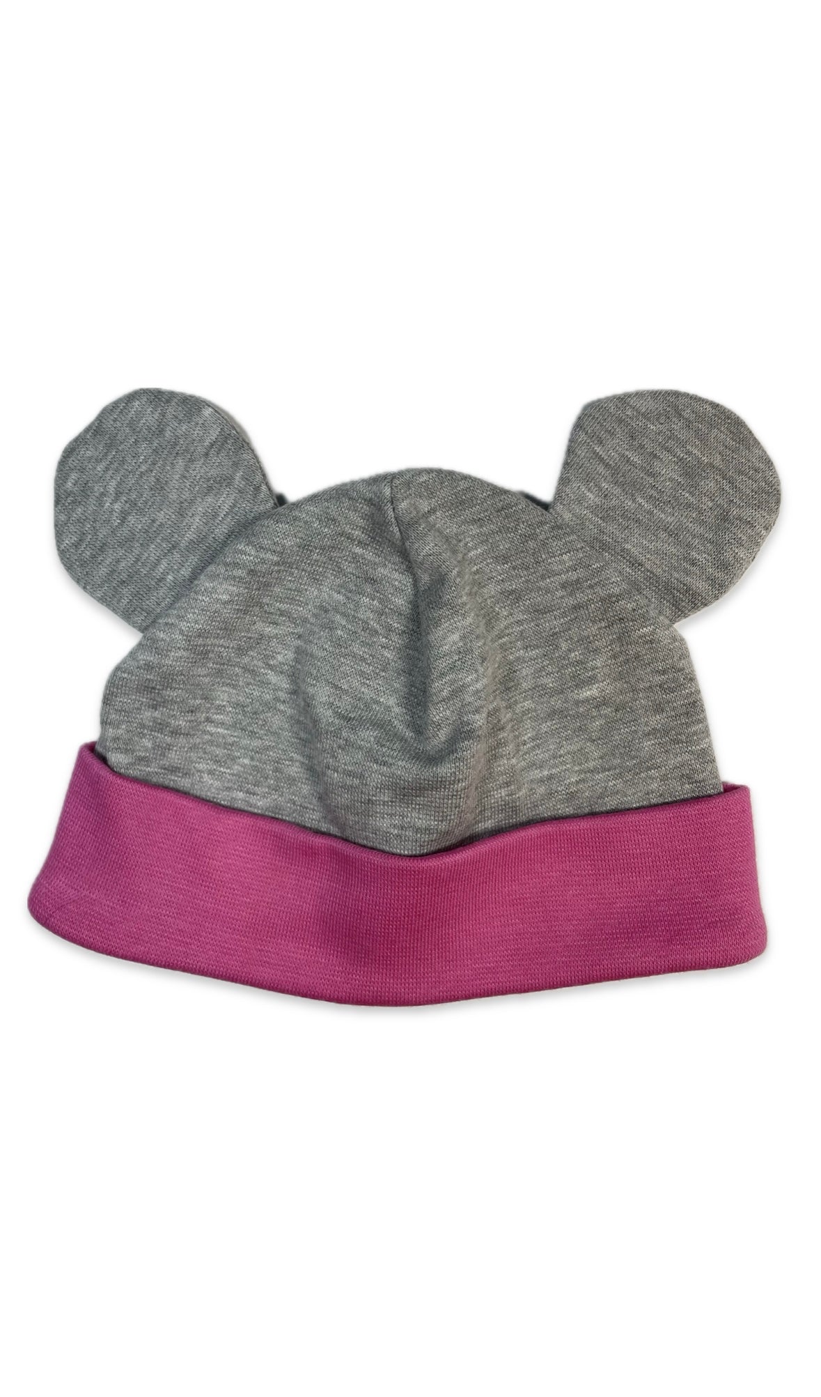 MINI - Egérfüles Szürke Pink Pamut Lány Beanie Sapka - Lány Sapka - Minimanó