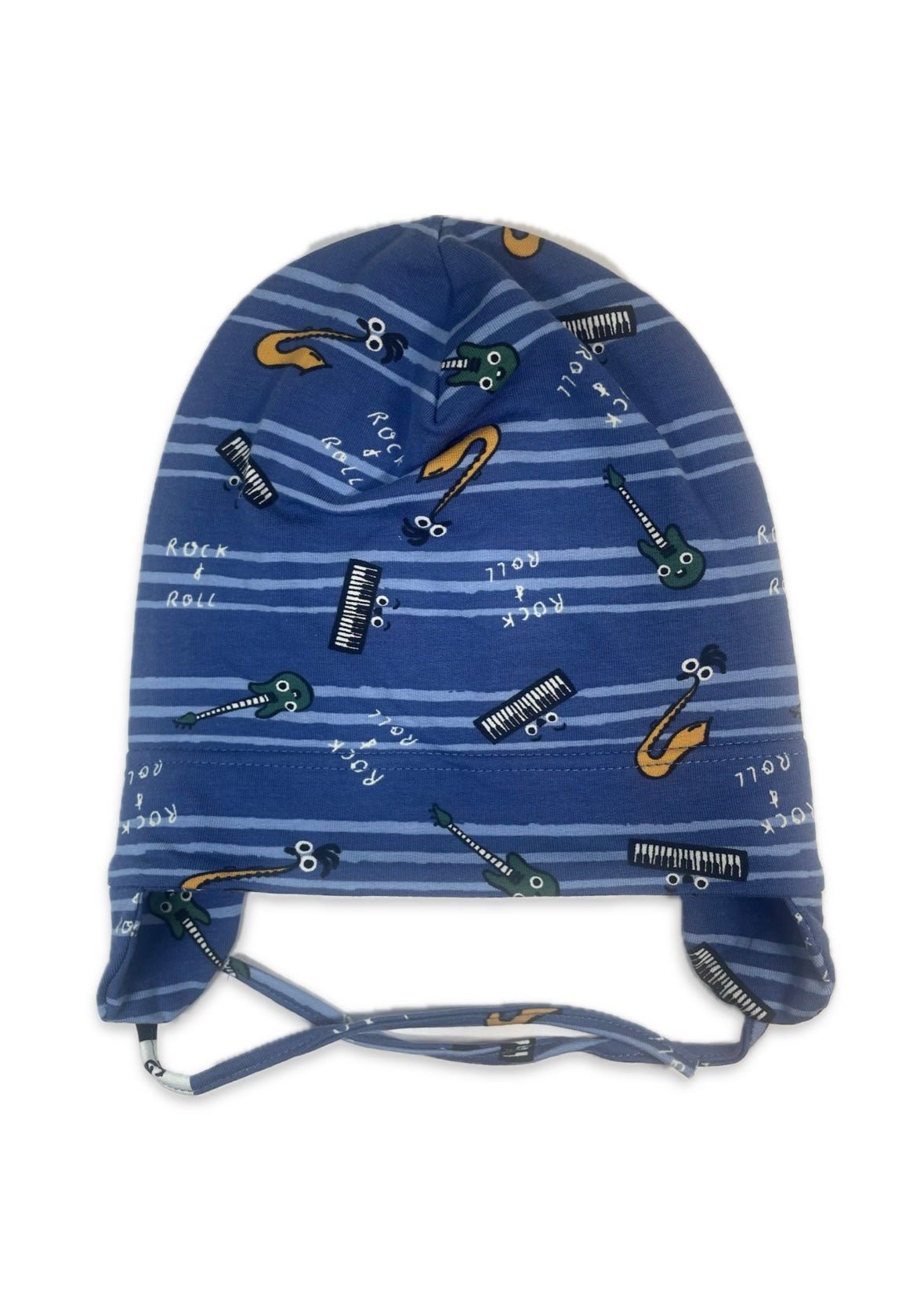 ROCKSTAR - Hangszer Mintás Sötétkék Pamut Kötős Fiú Sapka - Fiú Sapka - Minimanó