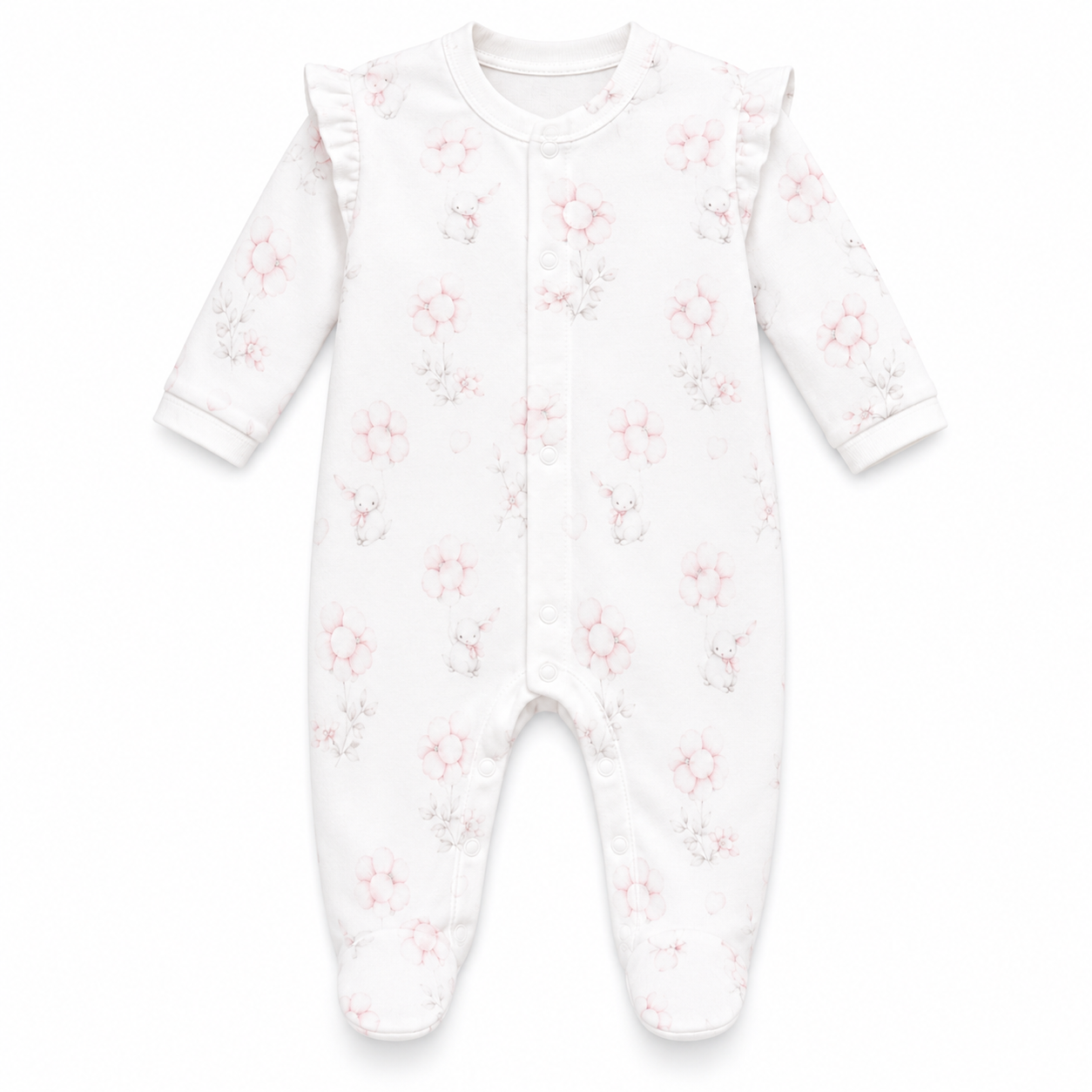ONESIE - Virágos Fehér Pamut Babarugdalózó