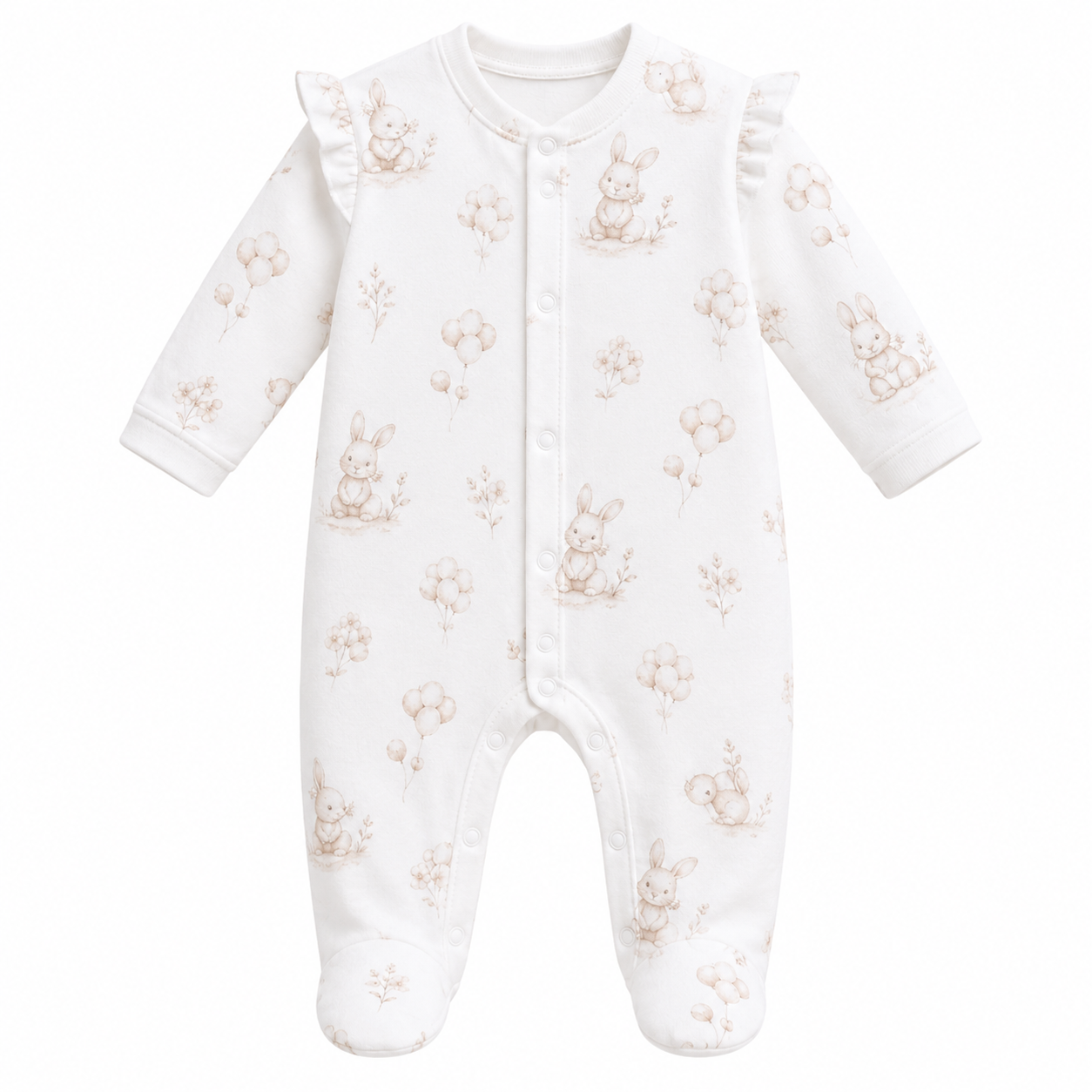 ONESIE - Nyuszis Fehér Pamut Babarugdalózó