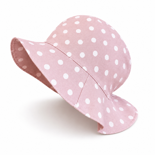 DAISY DOTS - Rózsaszín Pöttyös Pamutvászon Nyári Lány Kalap