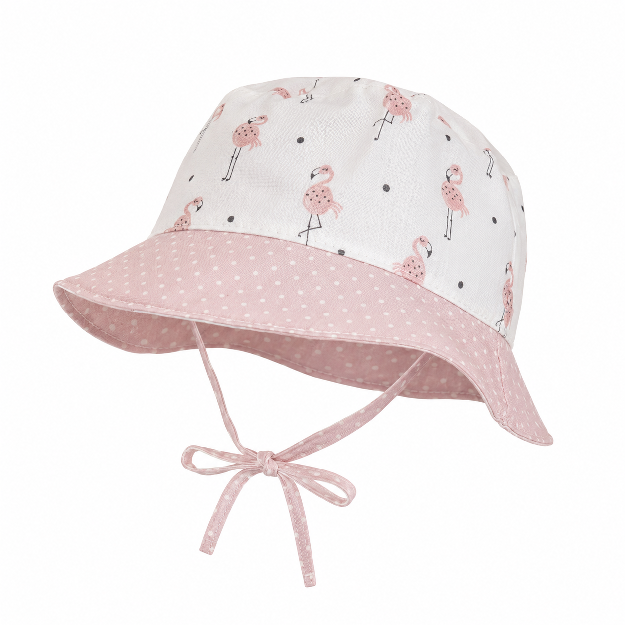FLAMINGO MINI - Fehér Rózsaszín Flamingós Kötős Puplin Nyári Lány Kalap