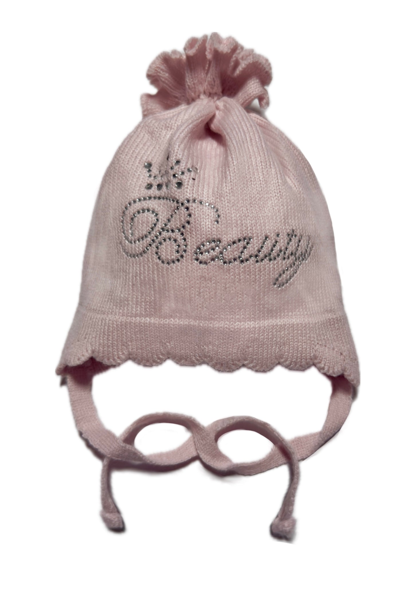BEAUTY - Rózsaszín Kötős Strasszos Kötött Lány Sapka