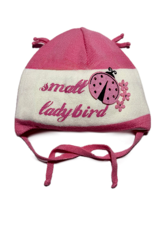SMALL LADYBIRD - Pink-Ekrü Kötős Katicás Kötött Lány Sapka