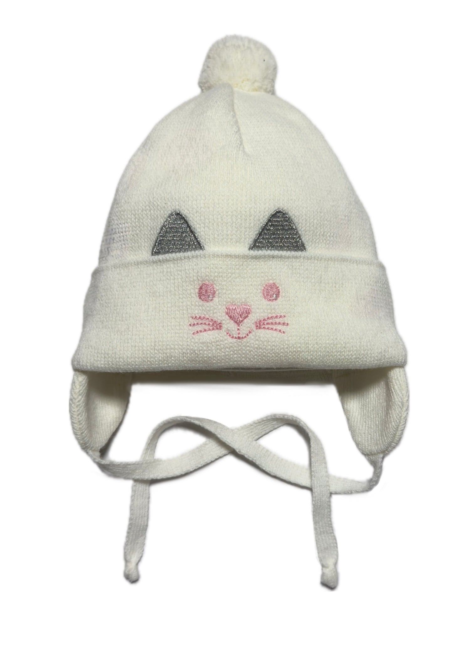 KITTEN SMILE - Ekrü Kötős Cica Mintás Kötött Lány Sapka