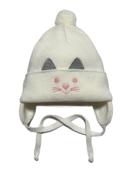 KITTEN SMILE - Ekrü Kötős Cica Mintás Kötött Lány Sapka