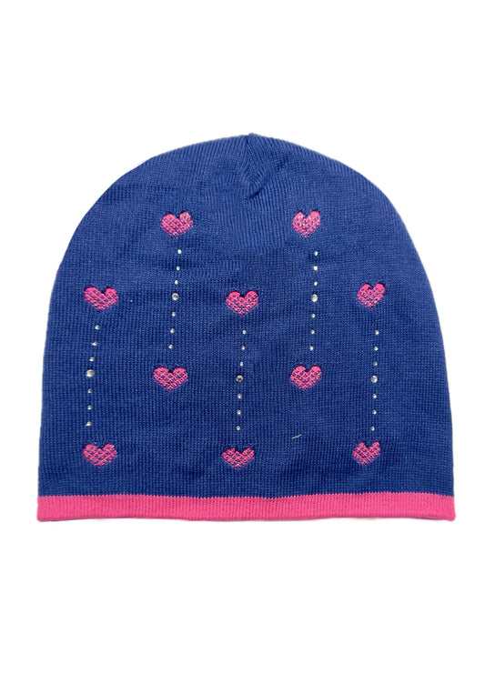 DIAMOND LOVE - Kék Szív Mintás Kötött Lány Beanie Sapka