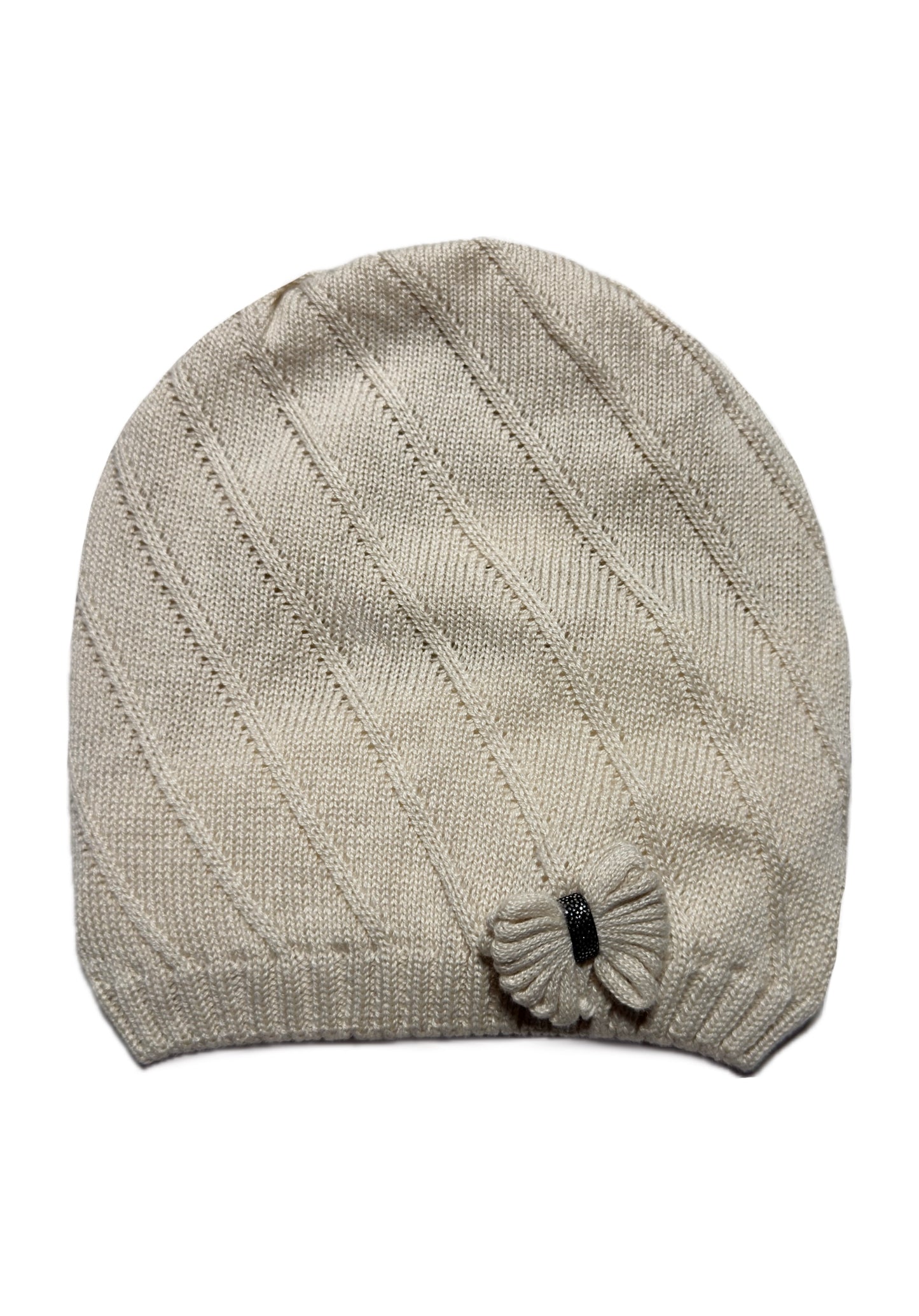 BOW GIRL - Bézs Masnis Kötött Lány Beanie Sapka