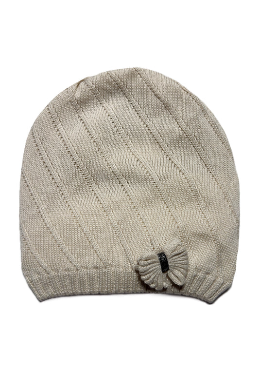 BOW GIRL - Bézs Masnis Kötött Lány Beanie Sapka