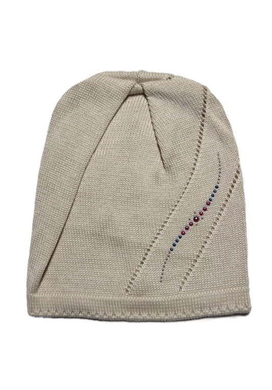 LEAF - Bézs Strasszos Kötött Lány Beanie Sapka