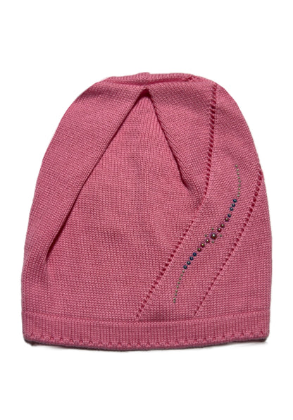 LEAF - Rózsaszín Strasszos Kötött Lány Beanie Sapka