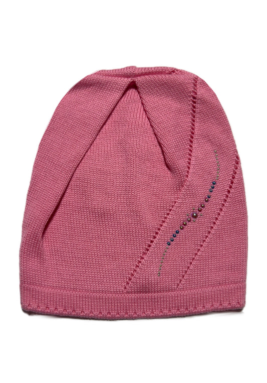 LEAF - Rózsaszín Strasszos Kötött Lány Beanie Sapka