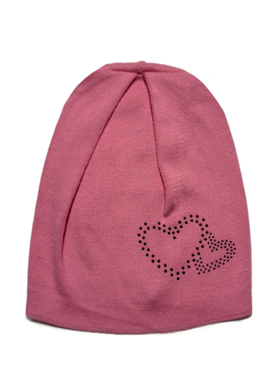 COEUR - Rózsaszín Szív Mintás Strasszos Kötött Lány Beanie Sapka