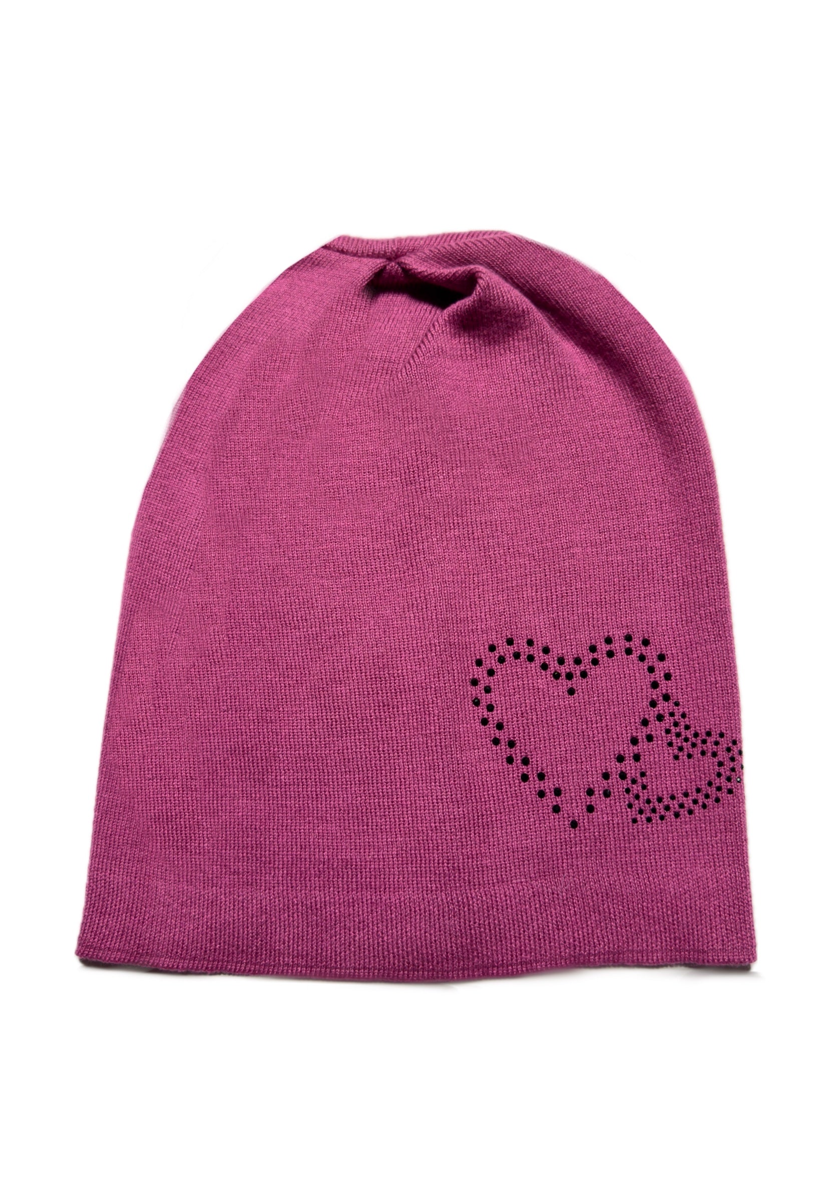COEUR - Ciklámen Szív Mintás Strasszos Kötött Lány Beanie Sapka