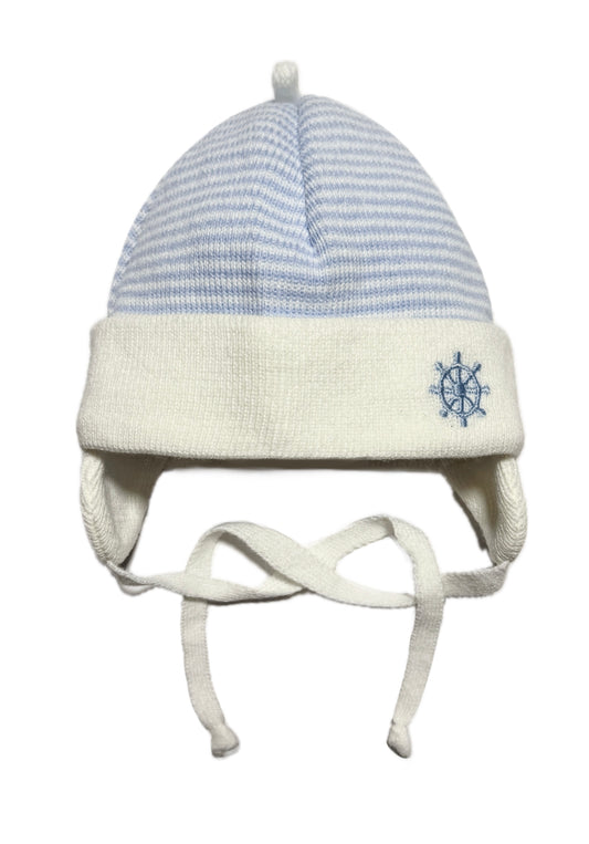 BABY SAILOR - Babakék Kötős Csíkos Kötött Fiú Sapka