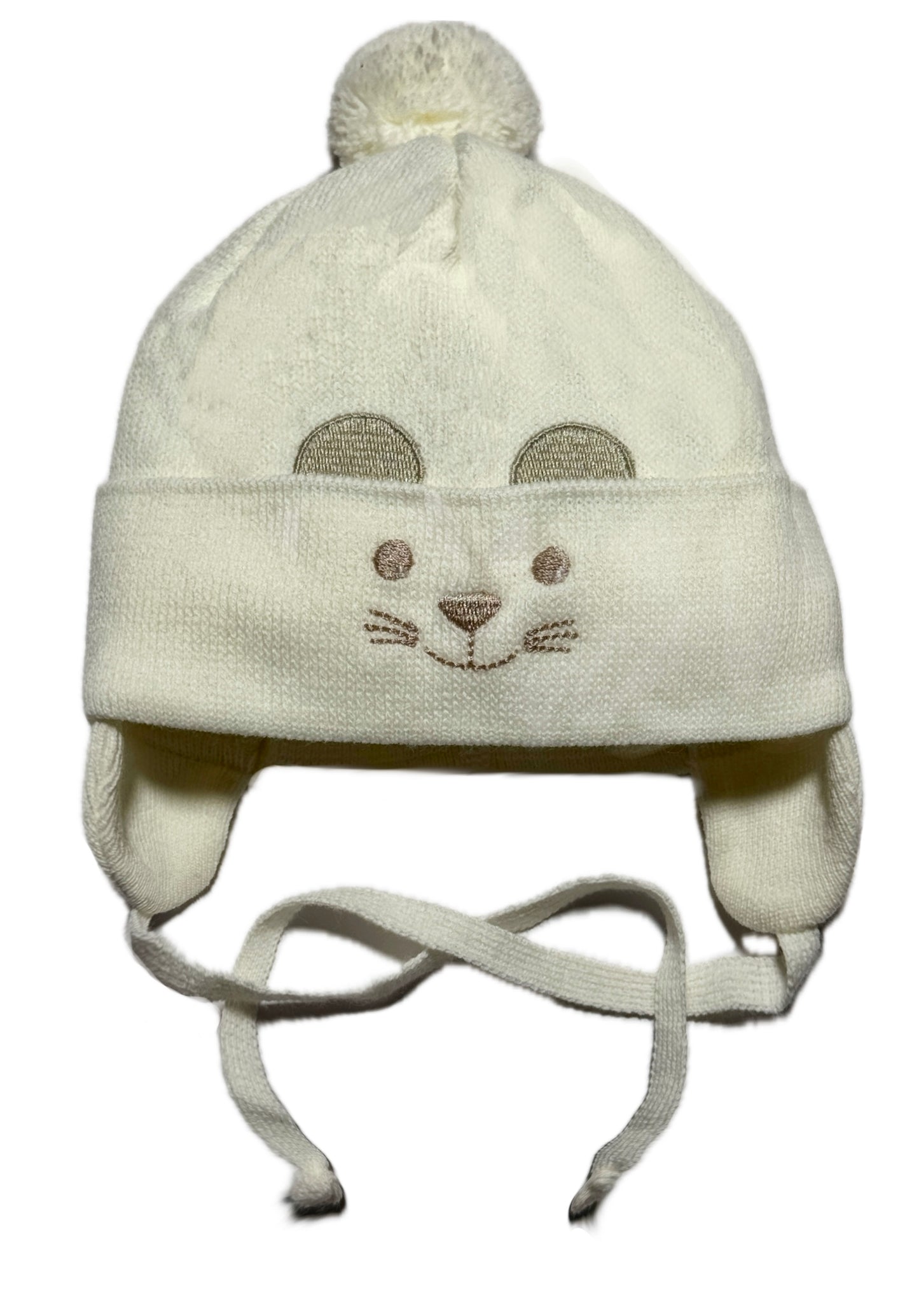 MOUSE SMILE - Ekrü Pomopomos Kötős Egér Mintás Fiú Kötött Sapka