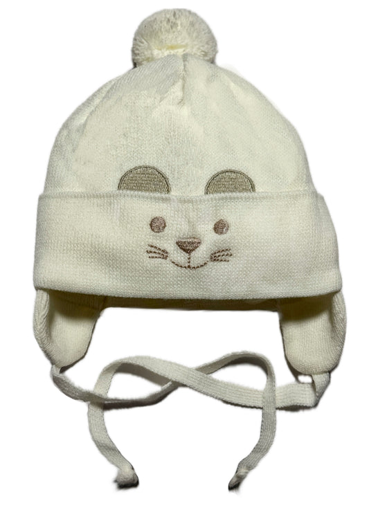 MOUSE SMILE - Ekrü Pomopomos Kötős Egér Mintás Fiú Kötött Sapka