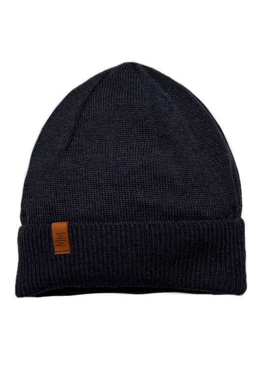 MM - Fekete Bőrdíszes Fiú Kötött Beanie Sapka