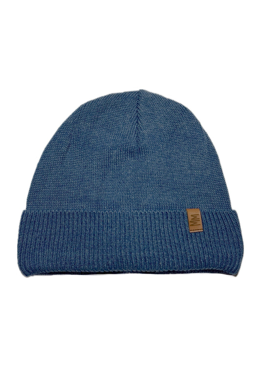 MM - Kék Bőrdíszes Fiú Kötött Beanie Sapka