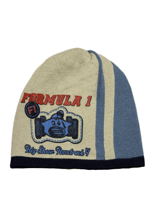 FORMULA 1 - Khaki-Kék Versenyautó Mintás Fiú Kötött Beanie Sapka