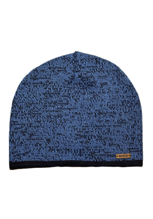 SPACE - Kék Bőrdíszes Fiú Kötött Beanie Sapka