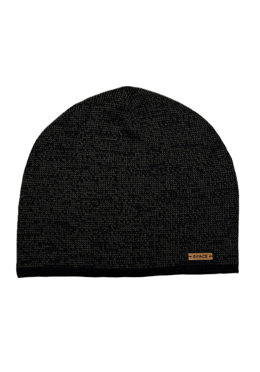 SPACE - Fekete Bőrdíszes Fiú Kötött Beanie Sapka