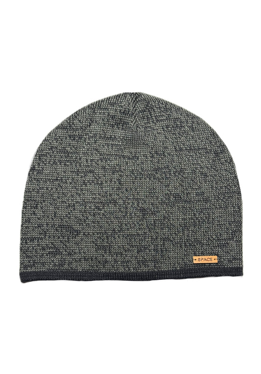 SPACE - Szürke Bőrdíszes Fiú Kötött Beanie Sapka