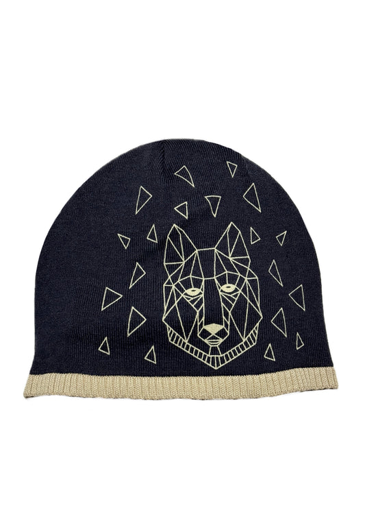 WOLF - Sötétkék Farkas Mintás Fiú Kötött Beanie Sapka