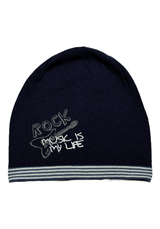 ROCK - Sötétkék Gitár Mintás Fiú Kötött Beanie Sapka