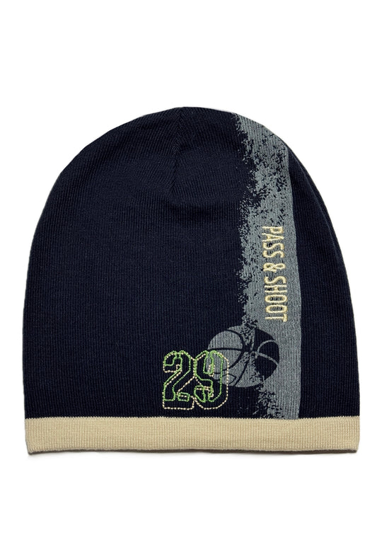 BASKETBALL - Sötétkék Feliratos Fiú Kötött Beanie Sapka