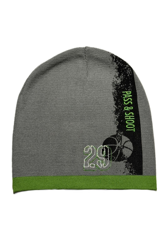 BASKETBALL - Szürke Feliratos Fiú Kötött Beanie Sapka