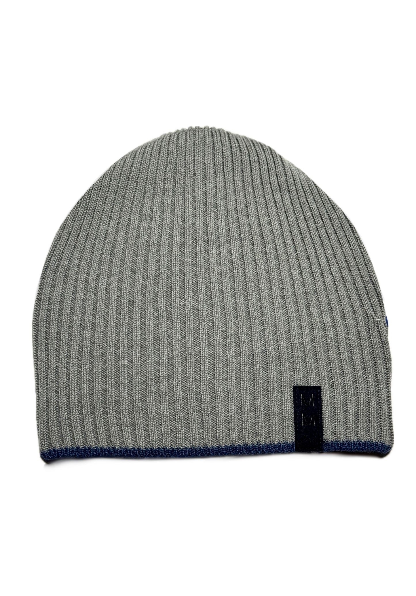 MM - Szürke Bőrdíszes Fiú Kötött Beanie Sapka
