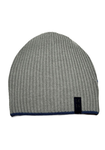 MM - Szürke Bőrdíszes Fiú Kötött Beanie Sapka