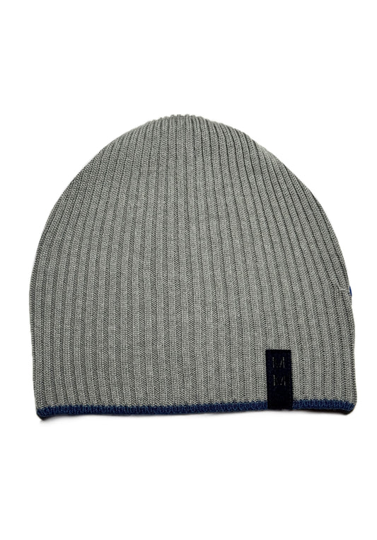 MM - Szürke Bőrdíszes Fiú Kötött Beanie Sapka