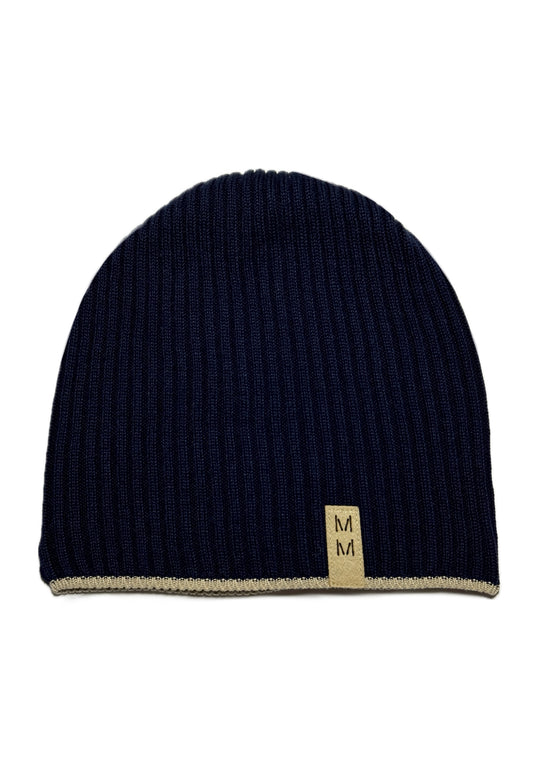 MM - Sötétkék Bőrdíszes Fiú Kötött Beanie Sapka